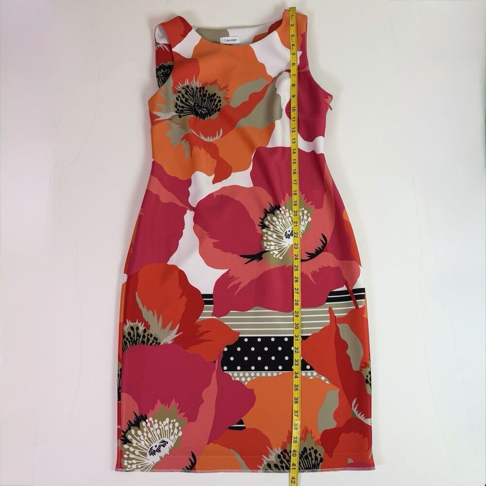 Calvin Klein Floral Sheath Midi Dress Women's 12 Pink Orange Bold Career Office - Picture 5 of 16